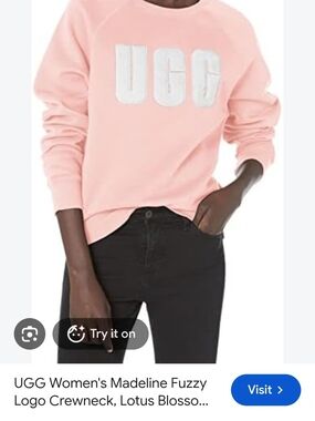 UGG  Madeline Fuzzy Logo Crewneck Sweatshirt - Light Pink with White Logo M